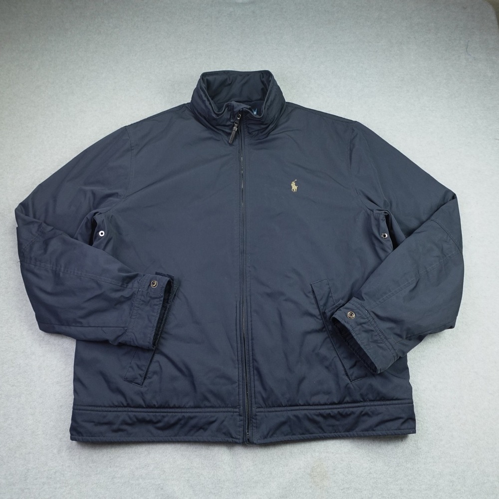 Polo Ralph Lauren Jacket Mens Large Navy Blue Classic Harrington Fleece Lined